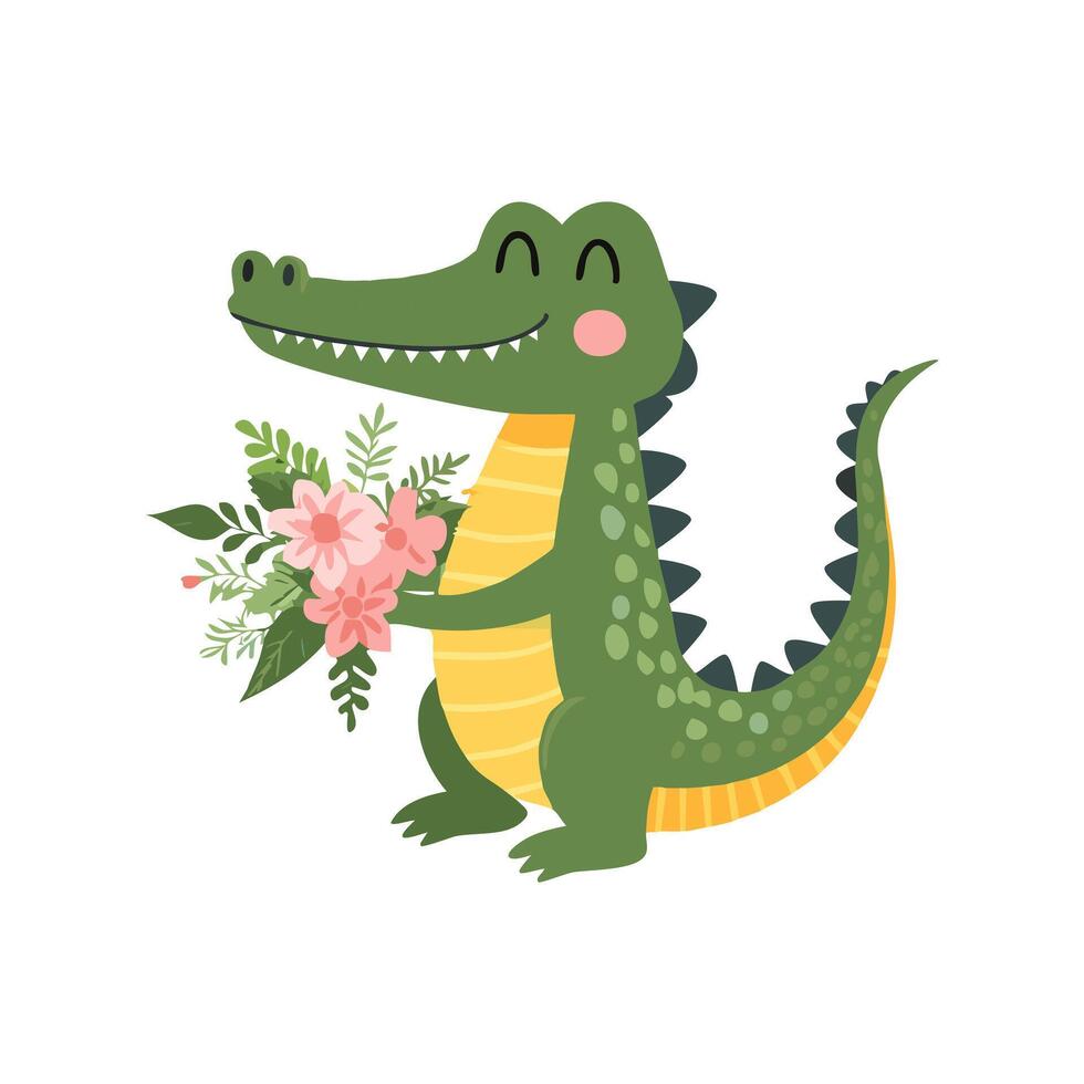 Crocodile with Flower Arrangement vector