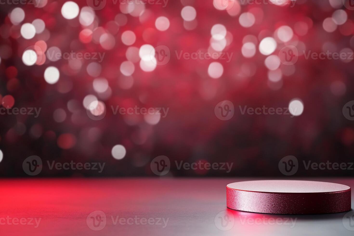 A red and white table with a red light behind it photo
