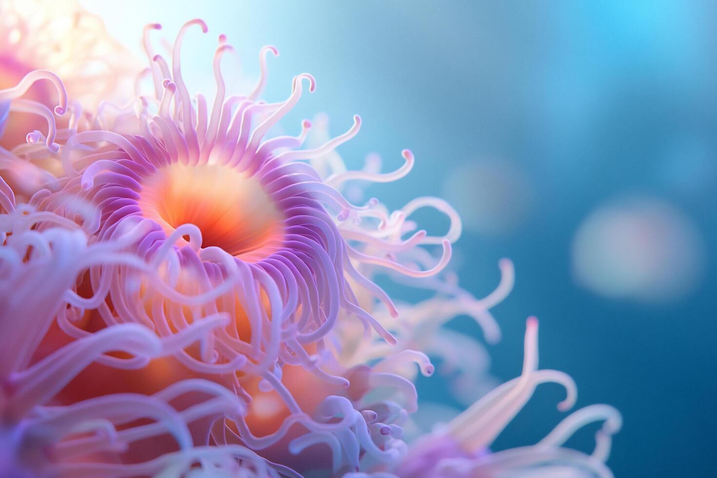 Close-up of a vibrant sea anemone with flowing tentacles. photo