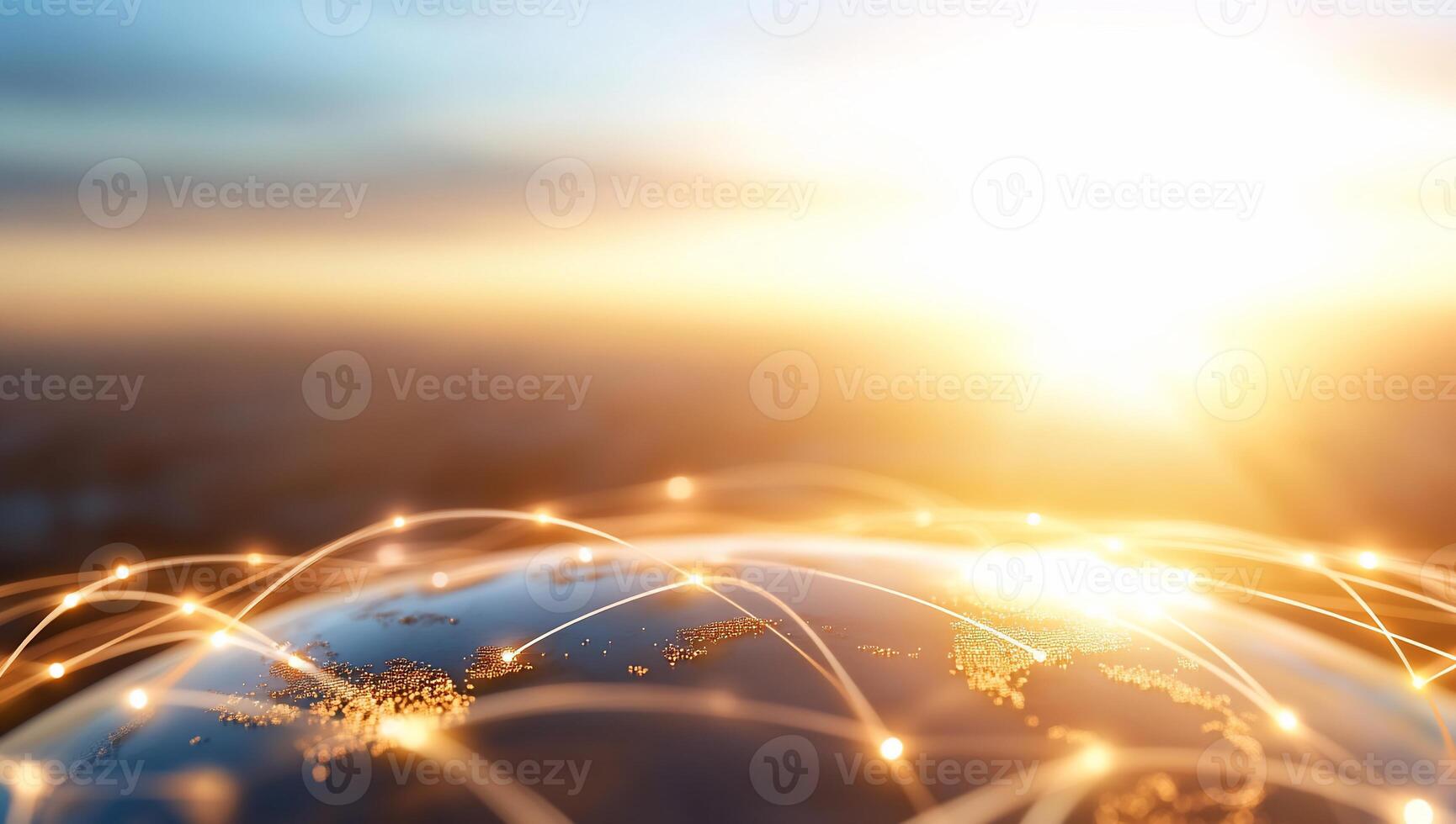 Global network connection concept with sun rising over the earth photo