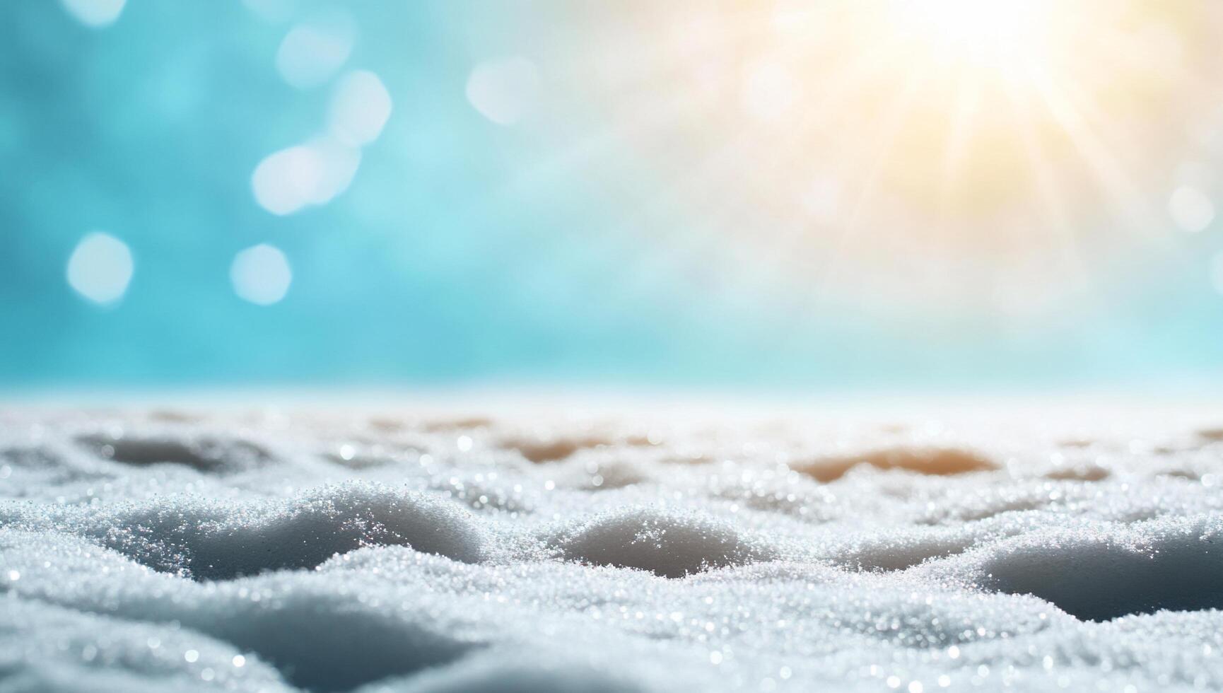 A serene snowy landscape with sunlight and a blurred blue background. photo