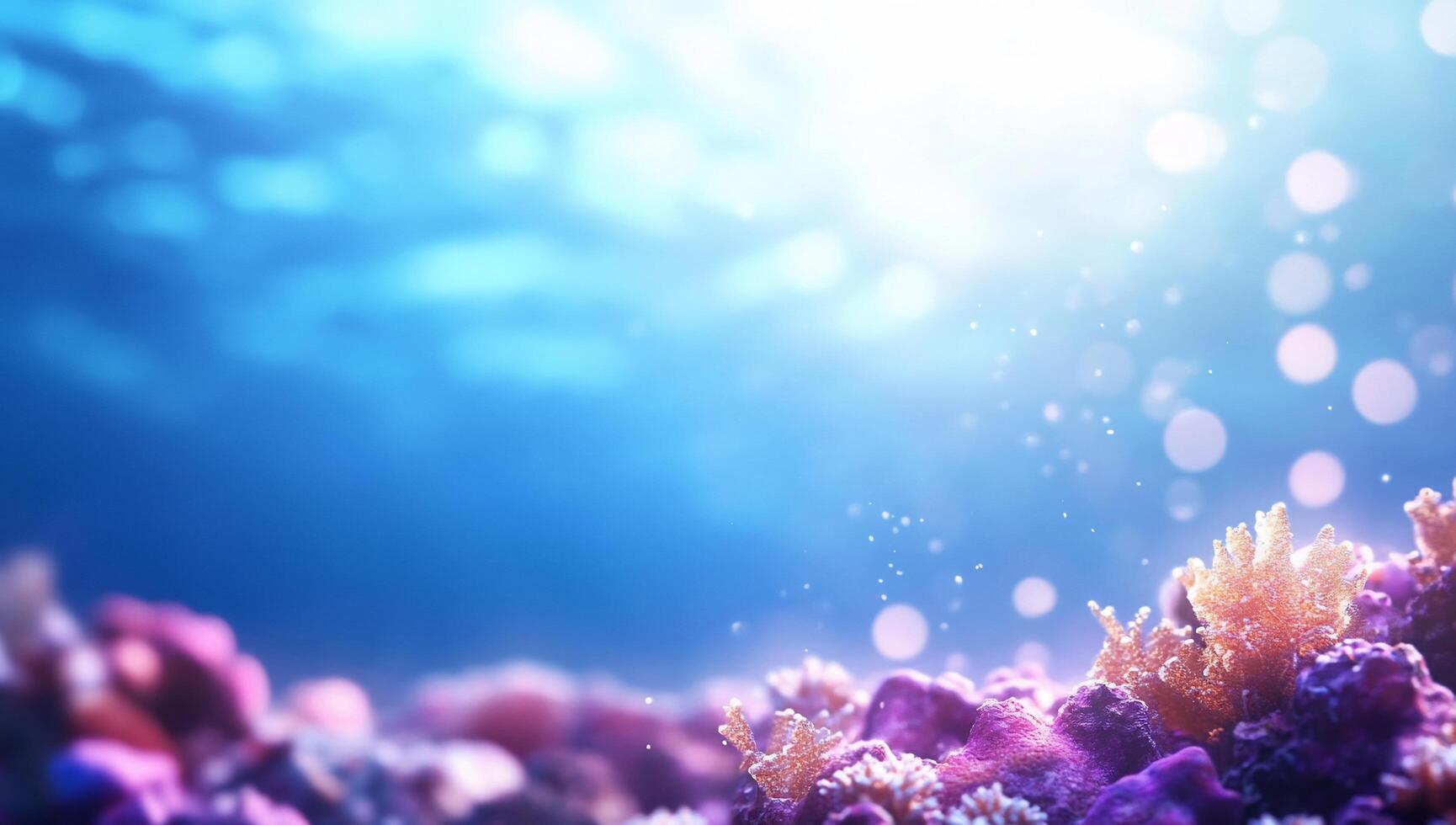Underwater scene featuring vibrant coral and shimmering light effects. photo