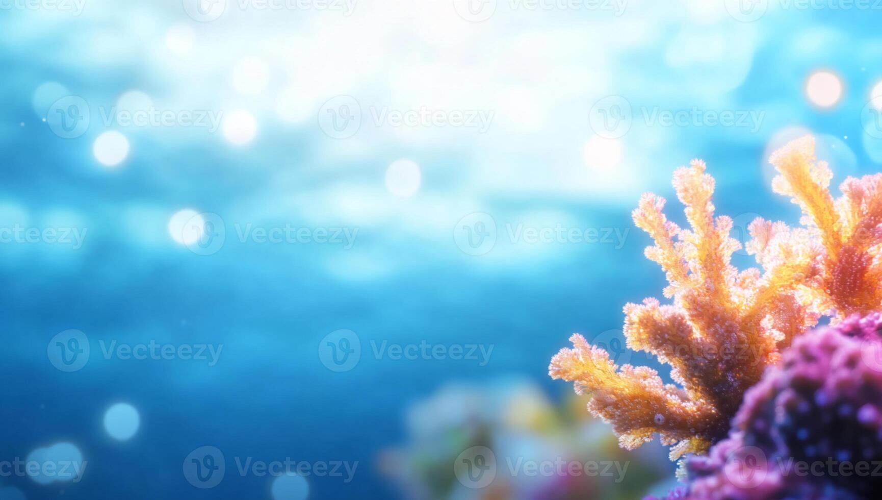 Underwater scene featuring vibrant coral and sparkling water. photo