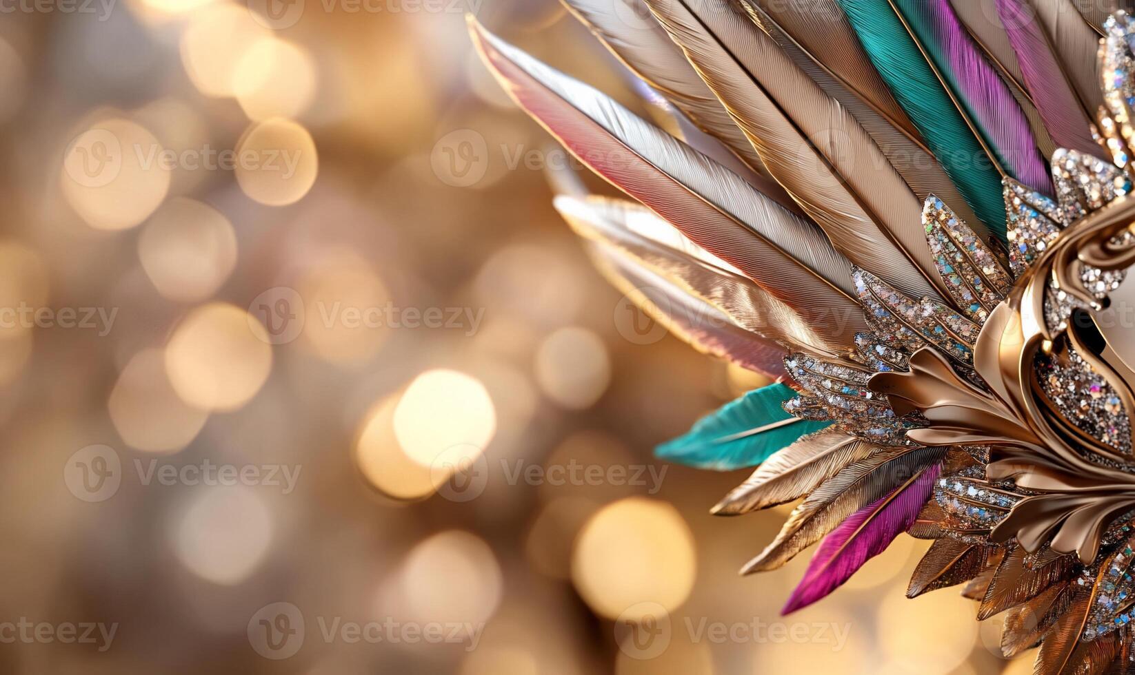 A colorful masquerade mask adorned with feathers and jewels. photo
