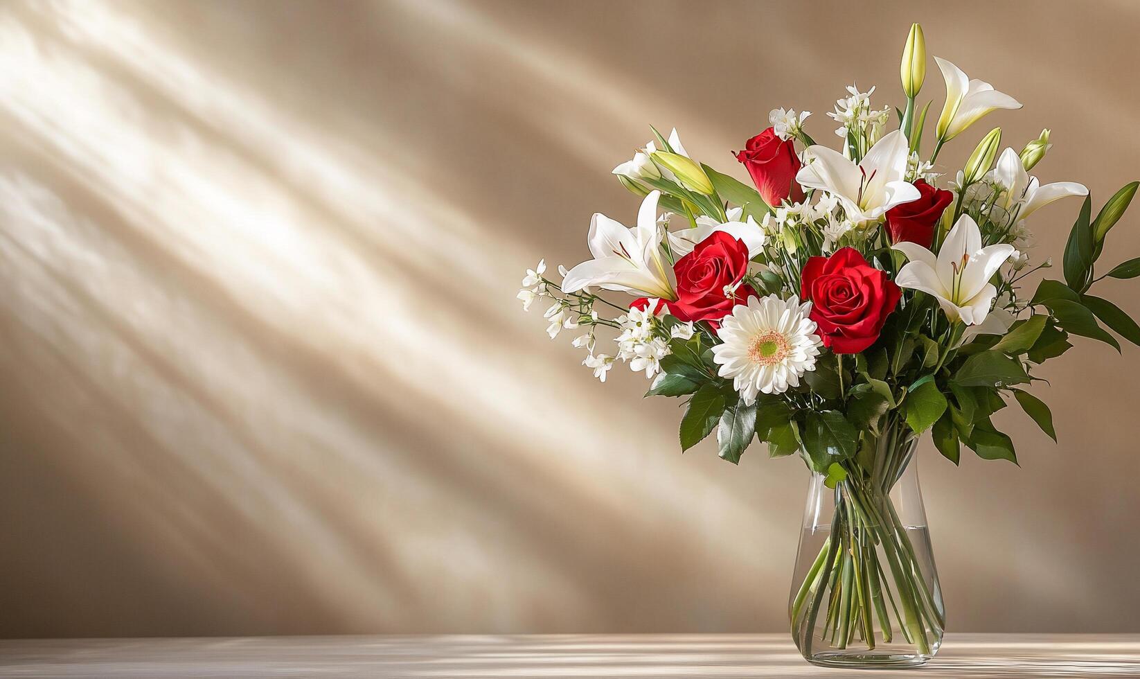 A vase filled with red and white flowers photo