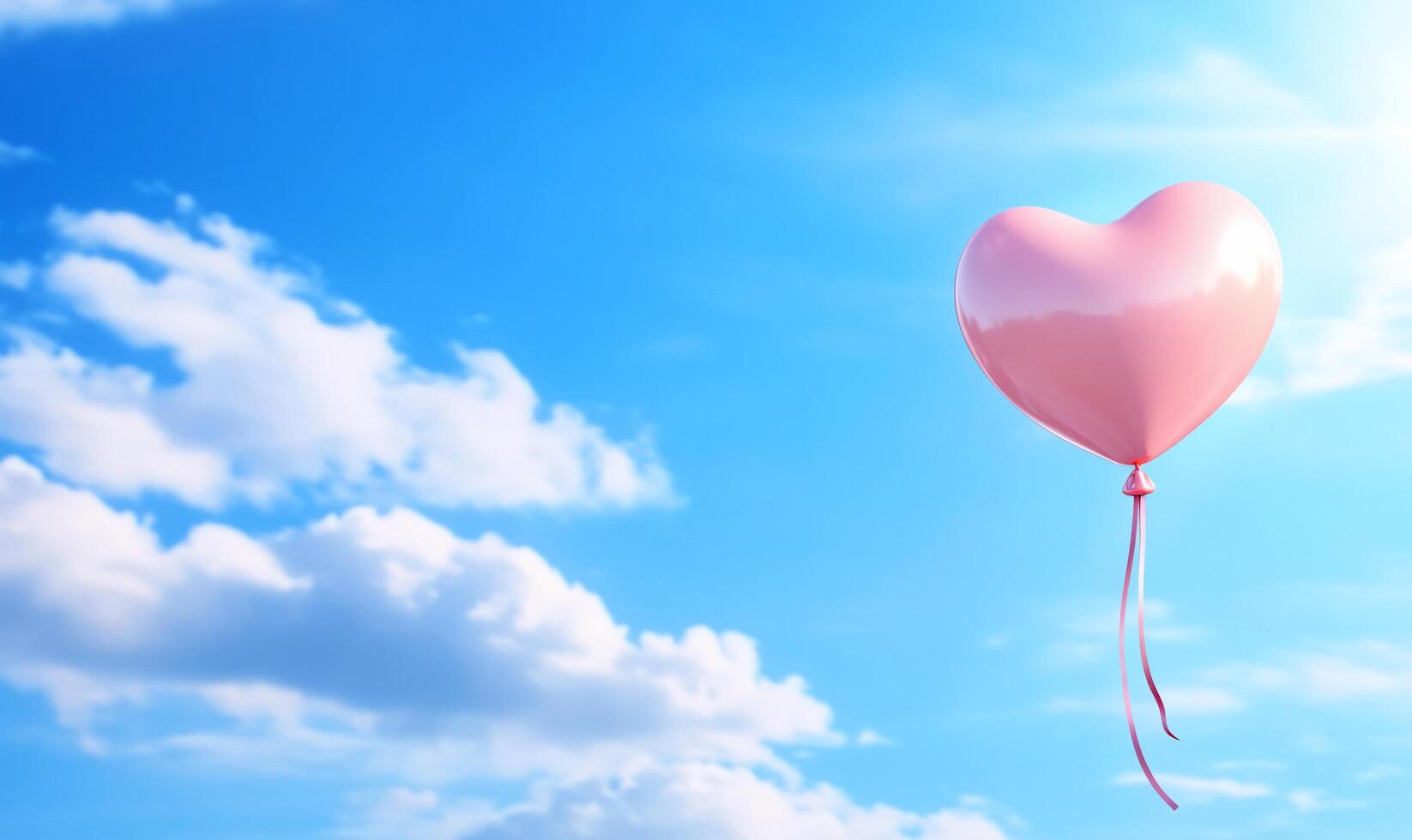 A pink heart shaped balloon floating in the sky photo