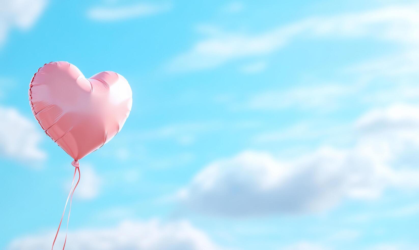 A pink heart shaped balloon is floating in the sky photo