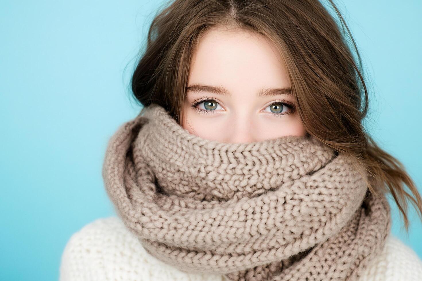 A woman wearing a warm scarf over her head photo