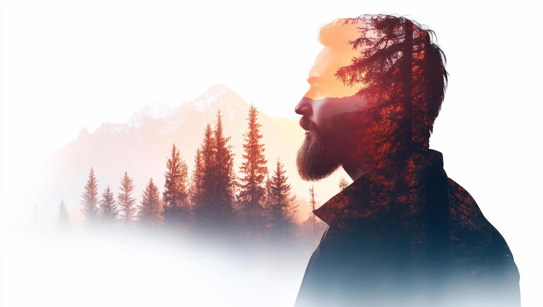 A man with a beard and a mountain in the background photo