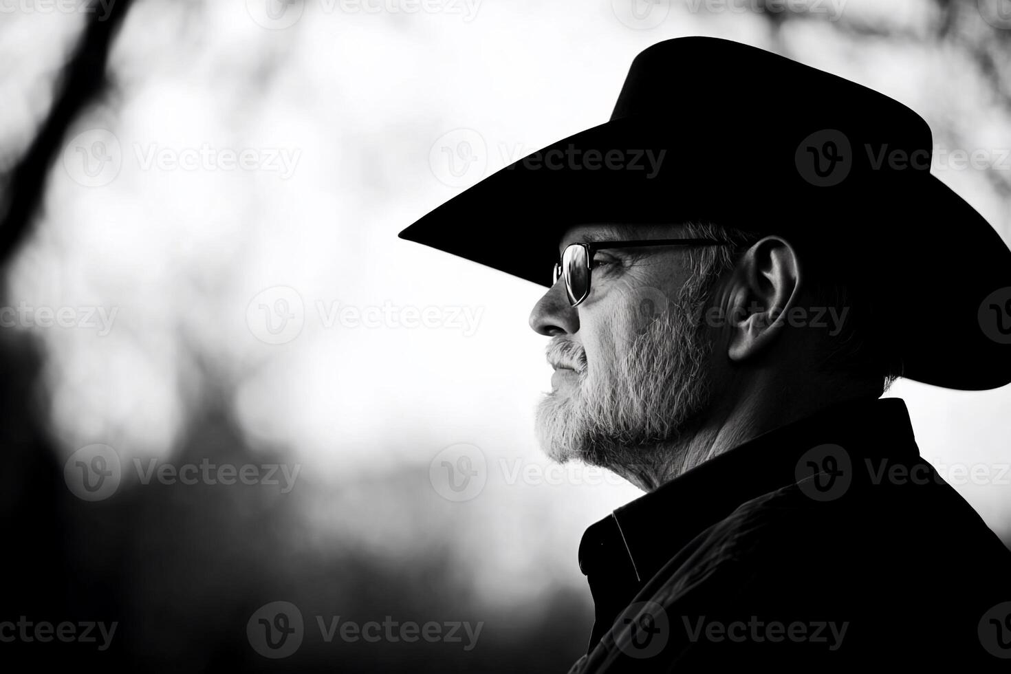 A man in a cowboy hat looking off into the distance photo