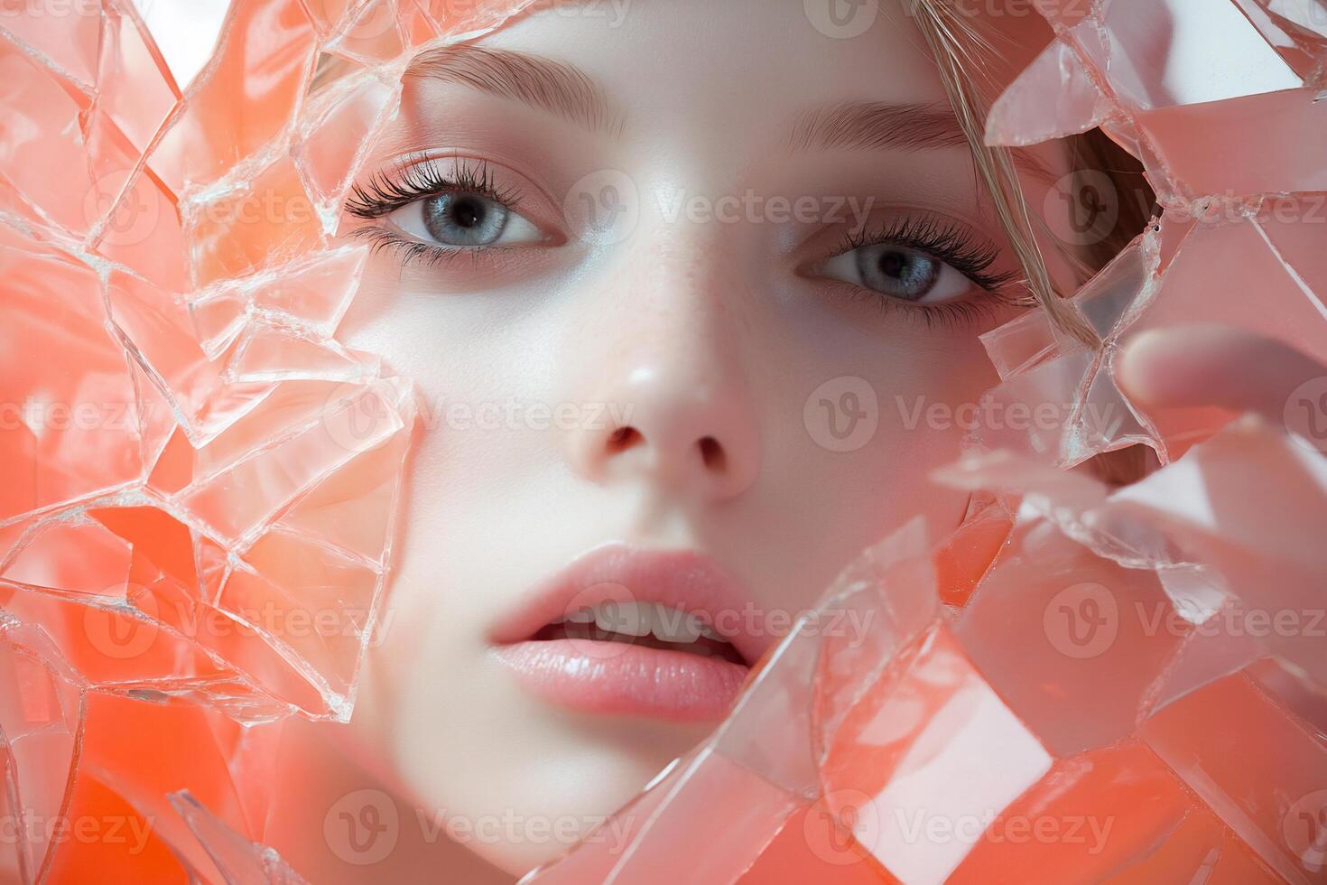 A woman is covered in shattered glass photo