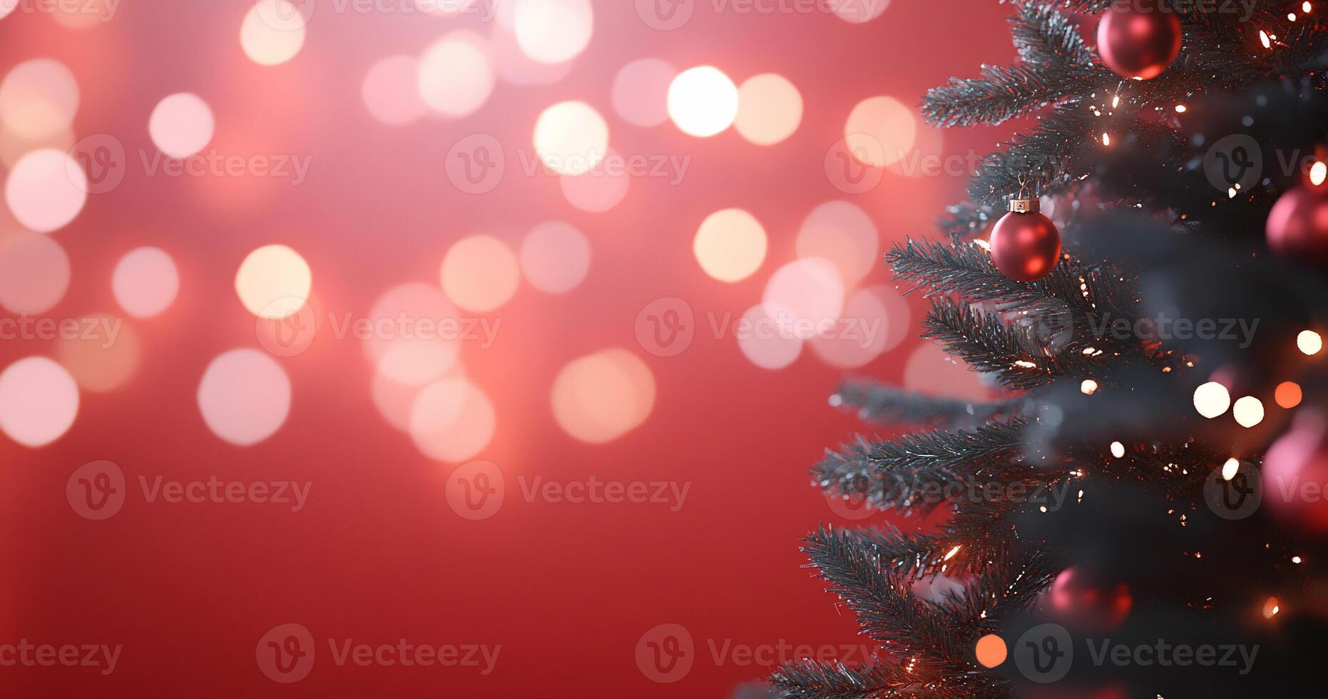 A festive Christmas tree with ornaments and soft bokeh lights. photo