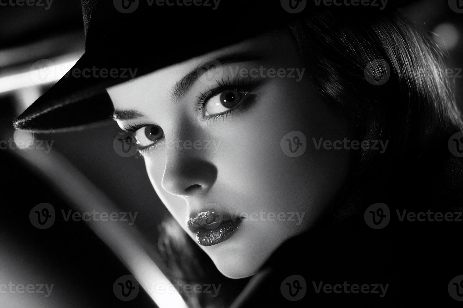 Black and white photo of a woman in a hat