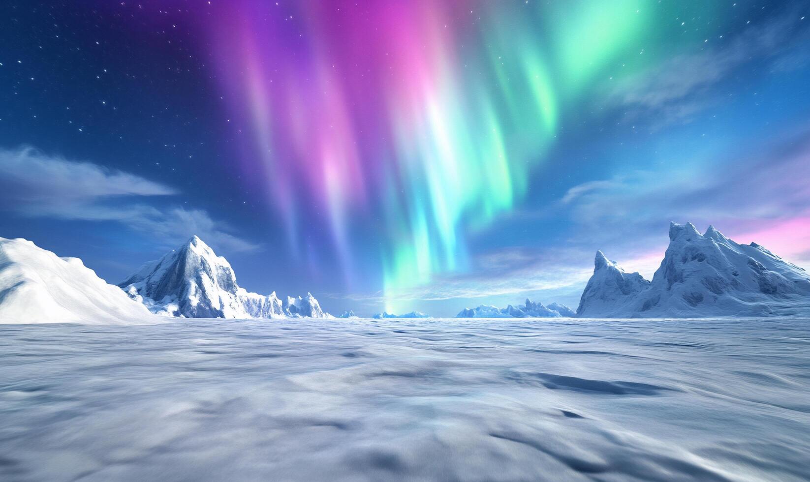 A stunning view of the aurora borealis over a snowy landscape. photo