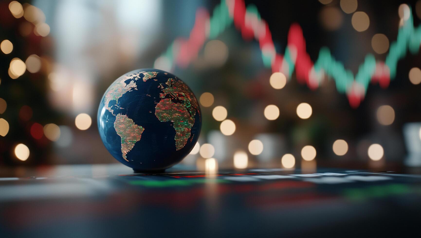 A globe representing Earth with a financial graph backdrop. photo