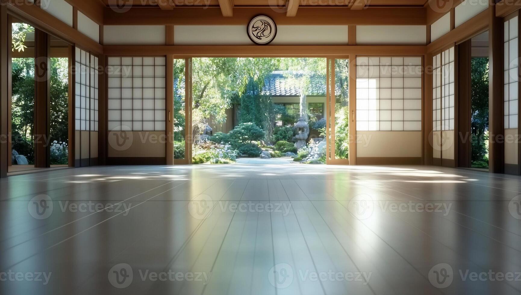 An empty room with wooden floors and windows photo