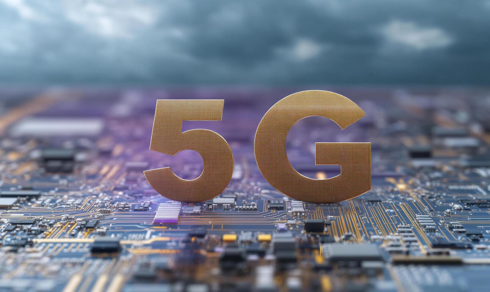 5G technology representation on a circuit board background. photo