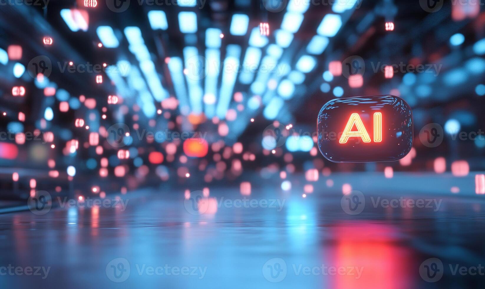Futuristic representation of AI with glowing elements and digital ambiance. photo