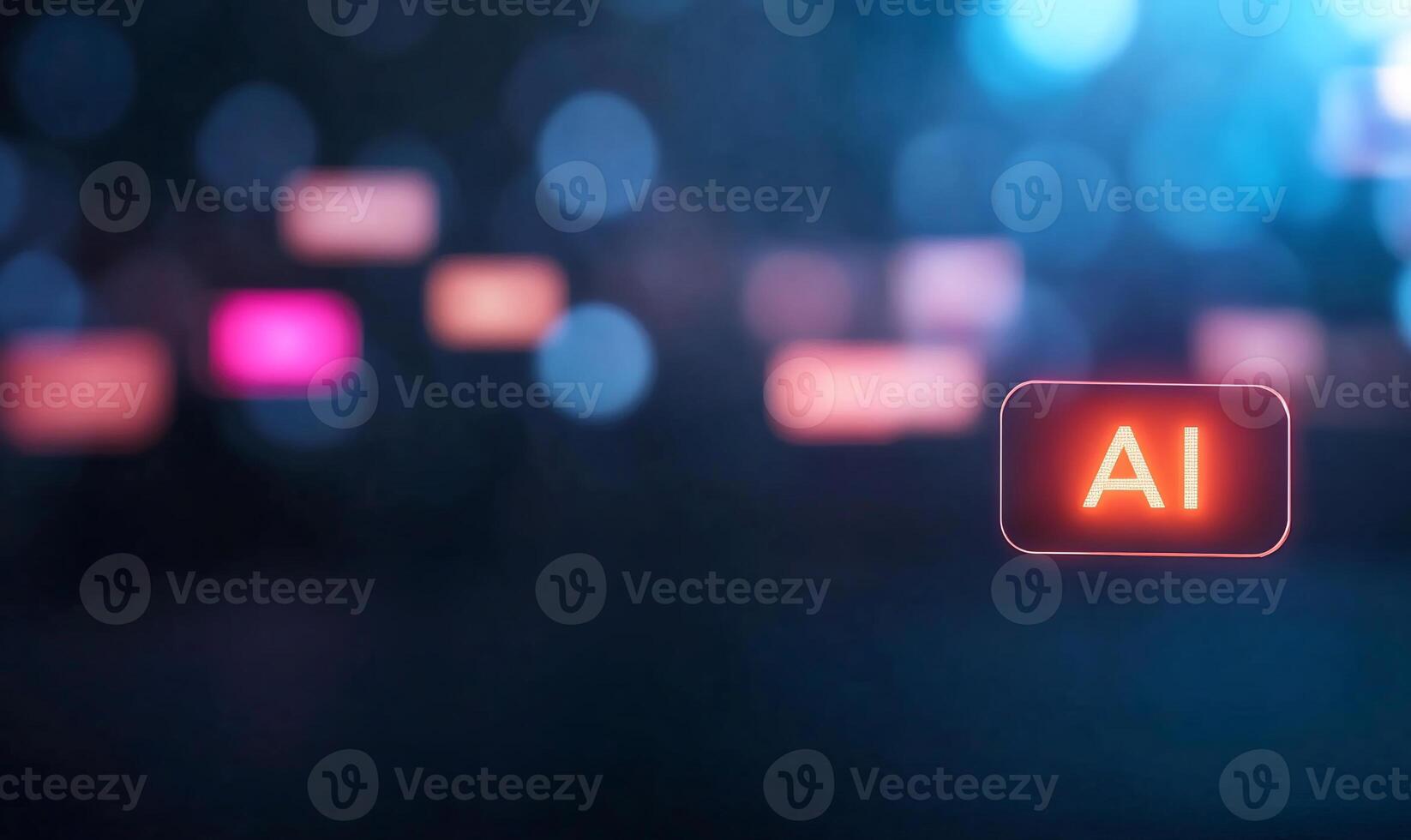 Abstract representation of AI with glowing text in a blurred background. photo