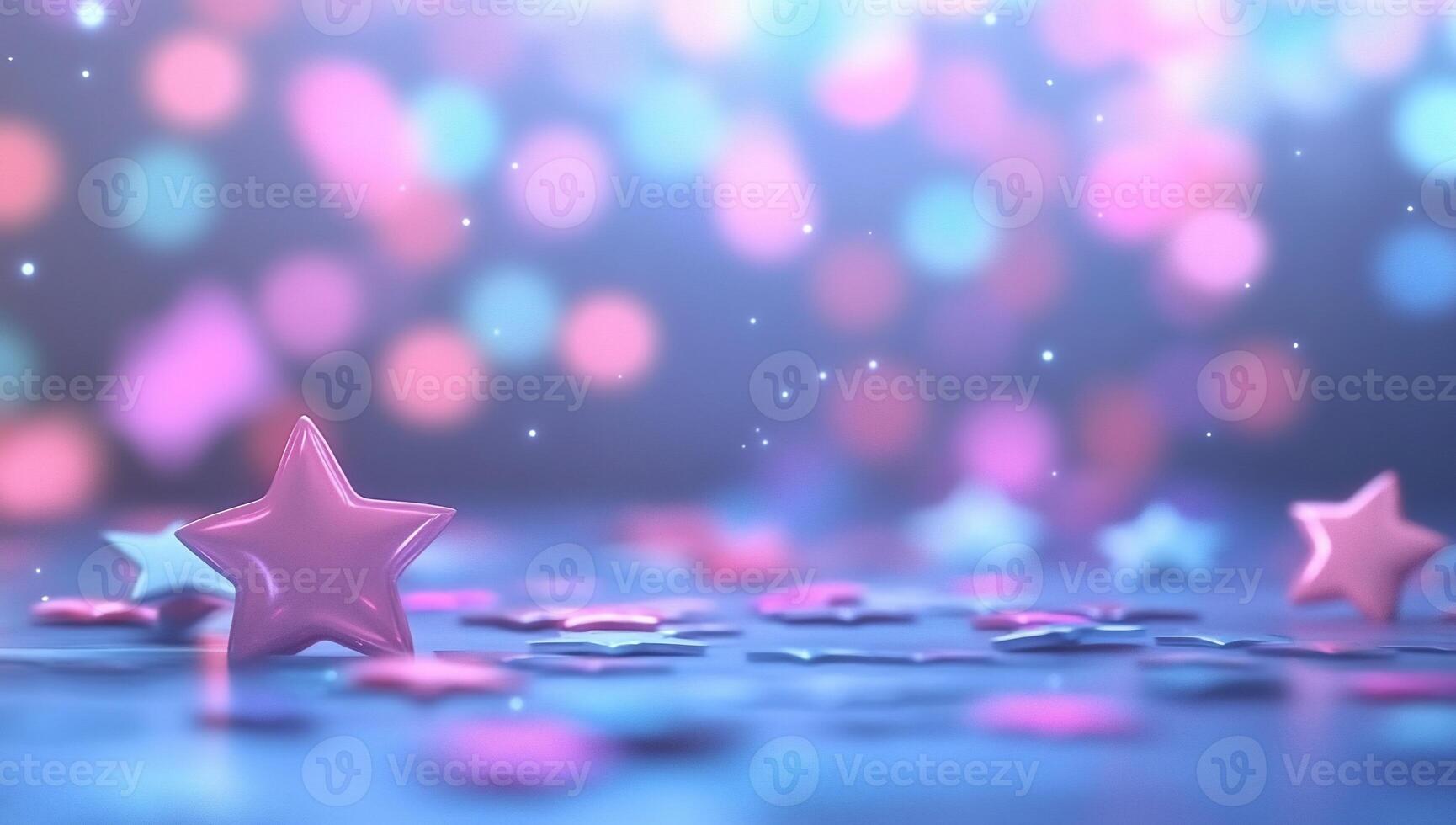 A dreamy scene with colorful stars and bokeh lights for decoration. photo