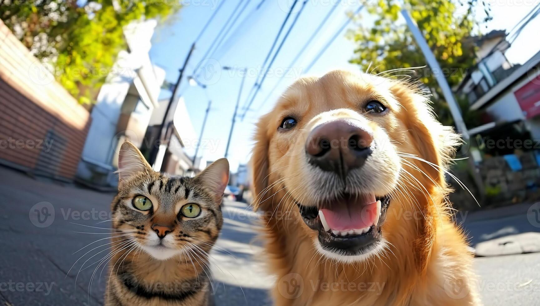 A cat and dog are looking at the camera photo