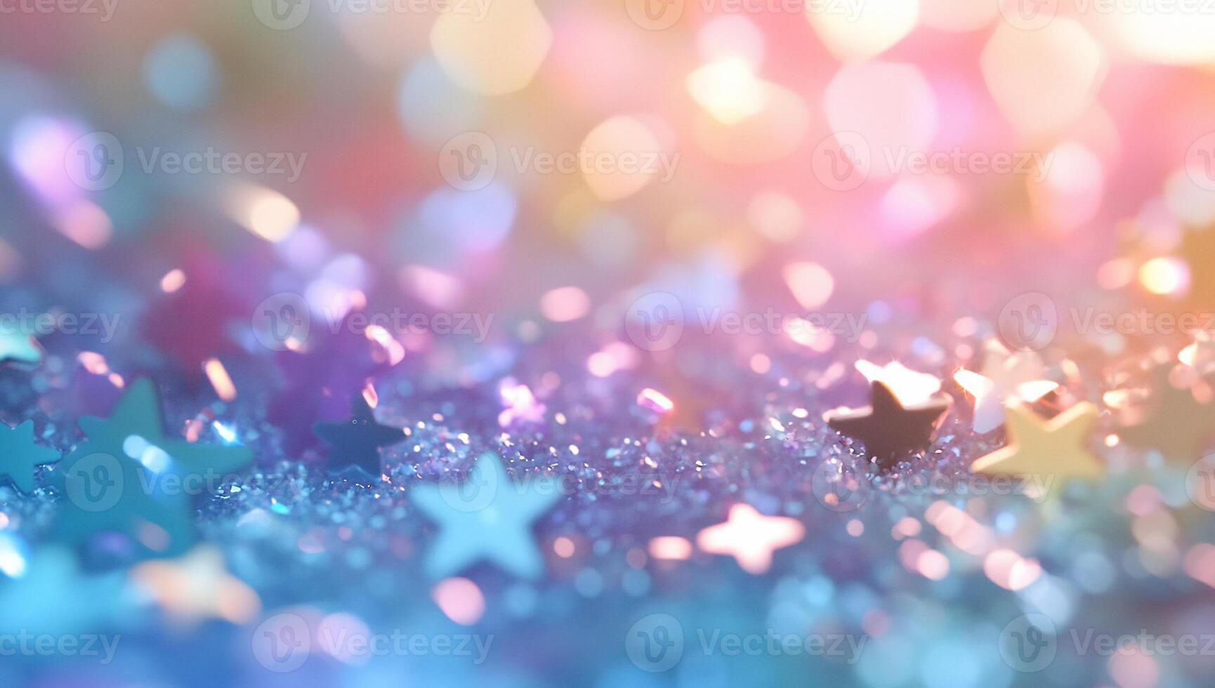 A vibrant, glittery background with colorful star shapes and bokeh. photo