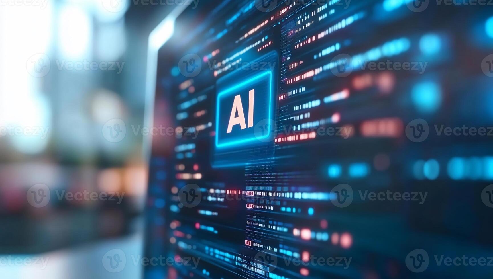 Close-up of a digital display showcasing AI technology concepts. photo