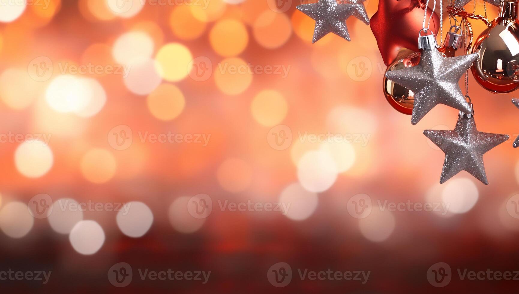 Festive decoration with stars and bokeh background for holiday themes. photo