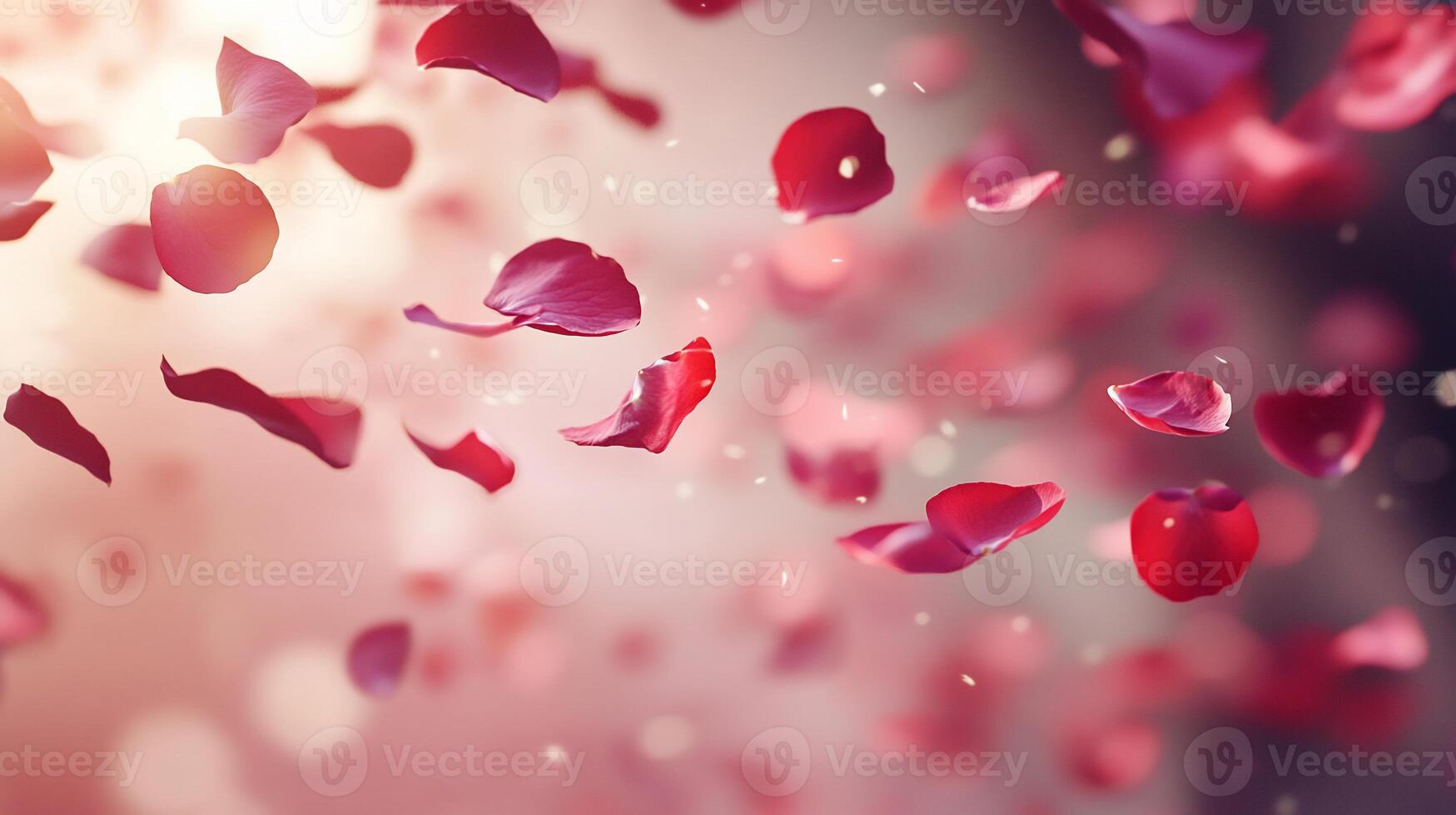 A cascade of rose petals floating in a soft, dreamy background. photo