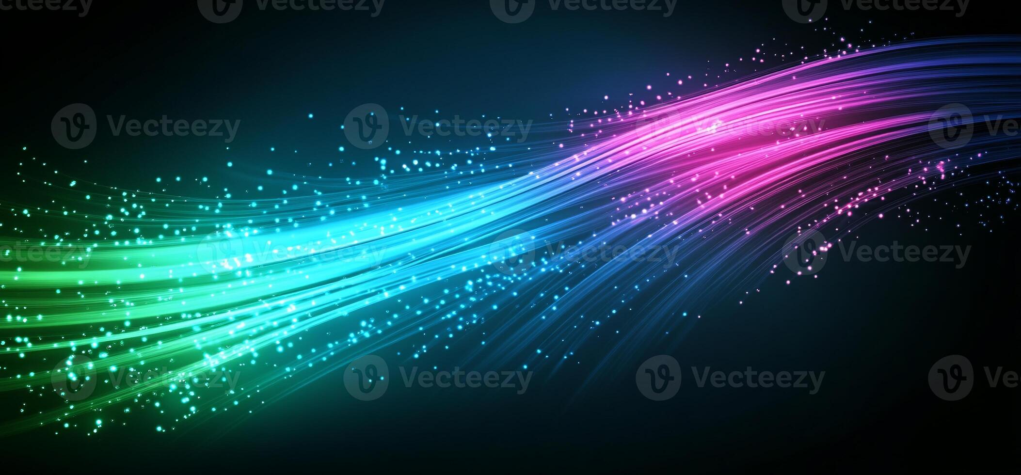 Colorful abstract wave design with glowing particles on a dark background. photo