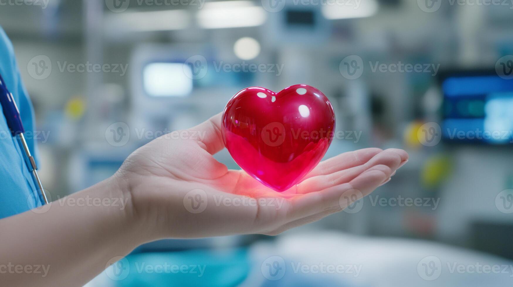 A hand holds a red heart symbolizing care and compassion in healthcare. photo