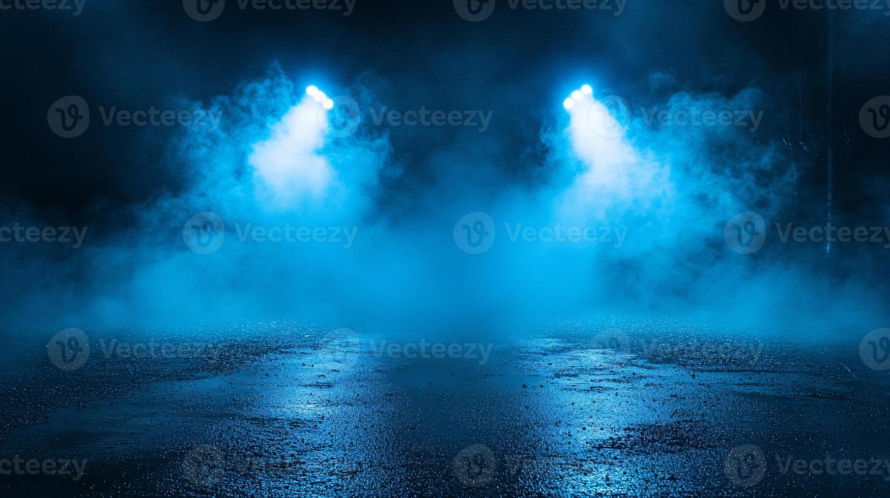 A moody scene with blue lighting and fog, creating an atmospheric effect. photo