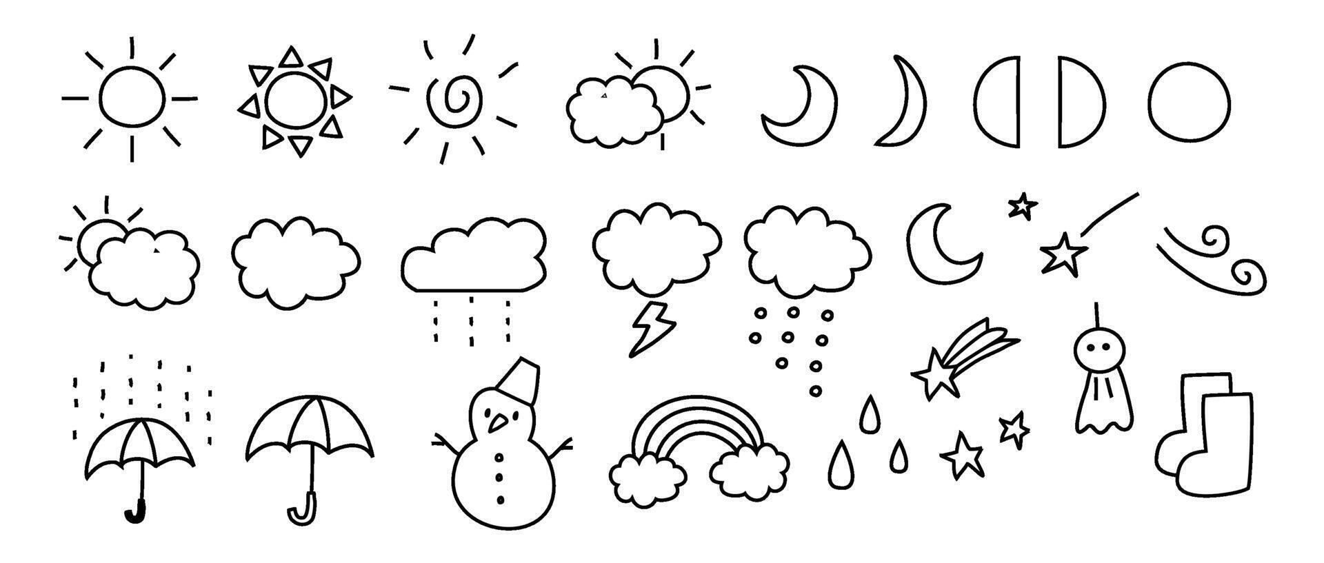 Weather symbols coloring pages vector