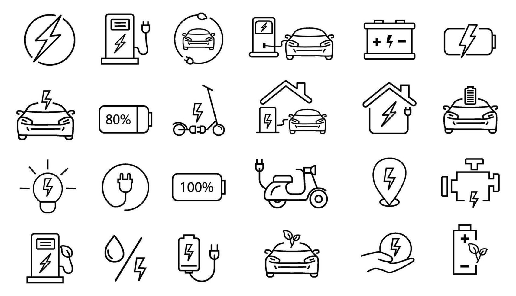 Electric car icons set, line style vector