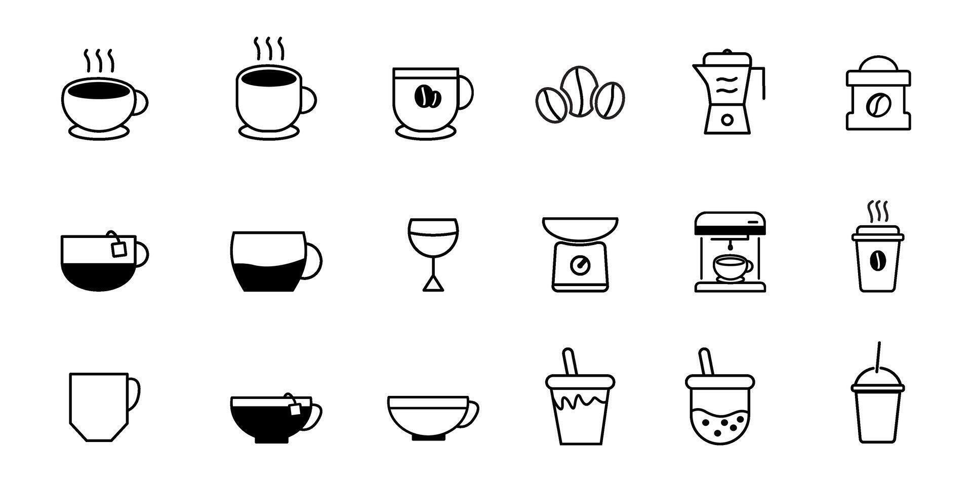 Coffee and tea icons set vector