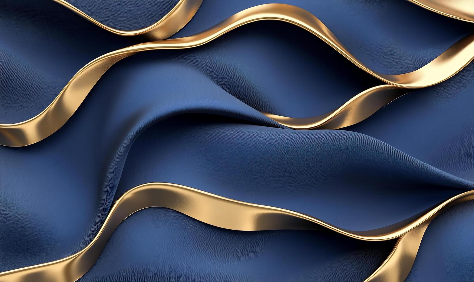 Elegant blue fabric with golden ribbon, showcasing texture and flow. photo