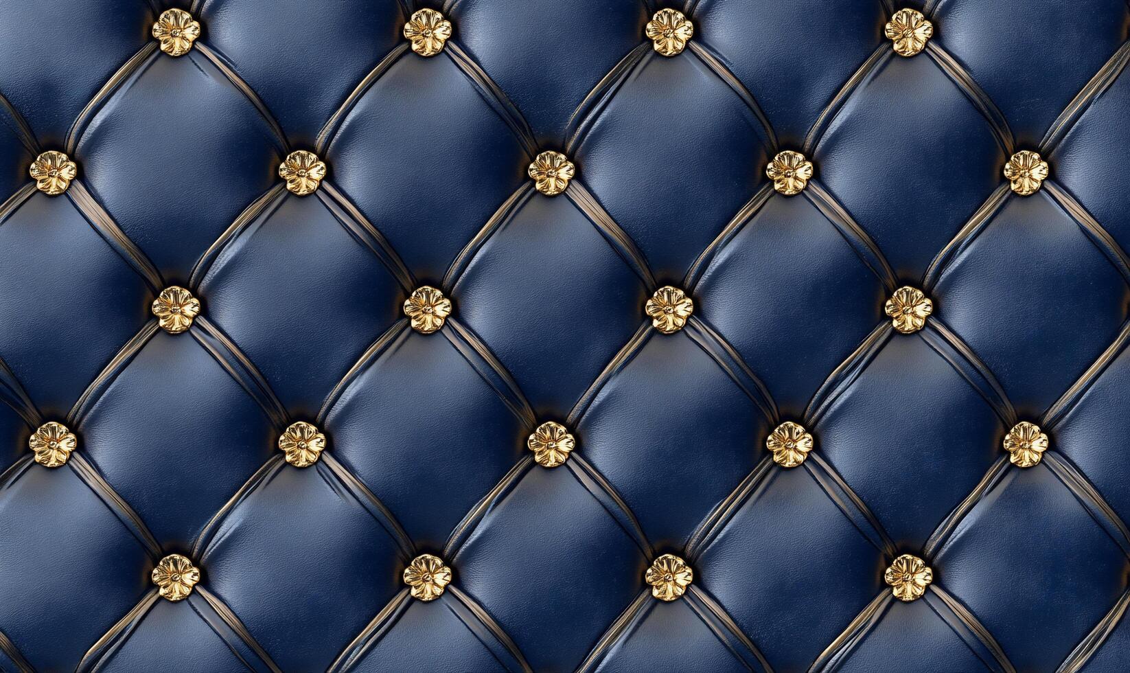 A textured blue leather upholstery with decorative buttons. photo