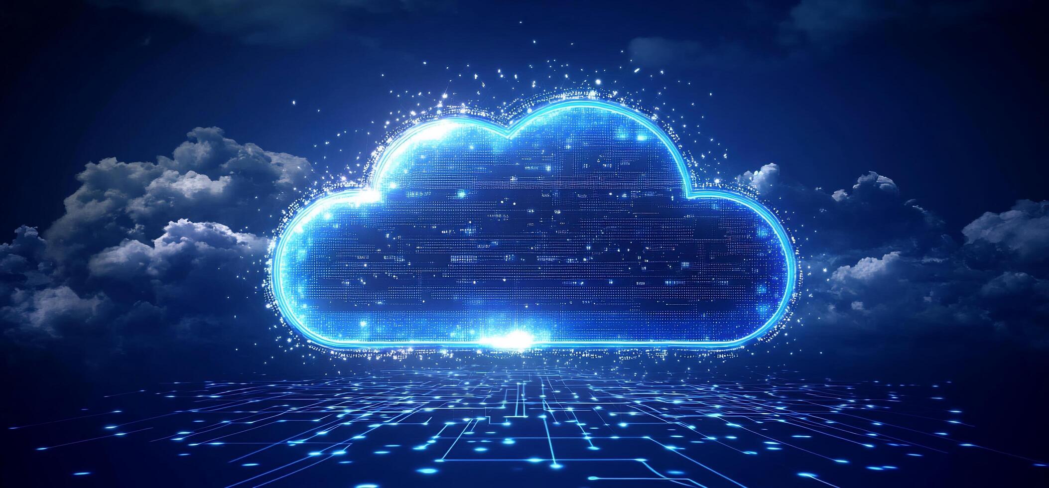 Digital cloud symbol representing data storage and technology. photo