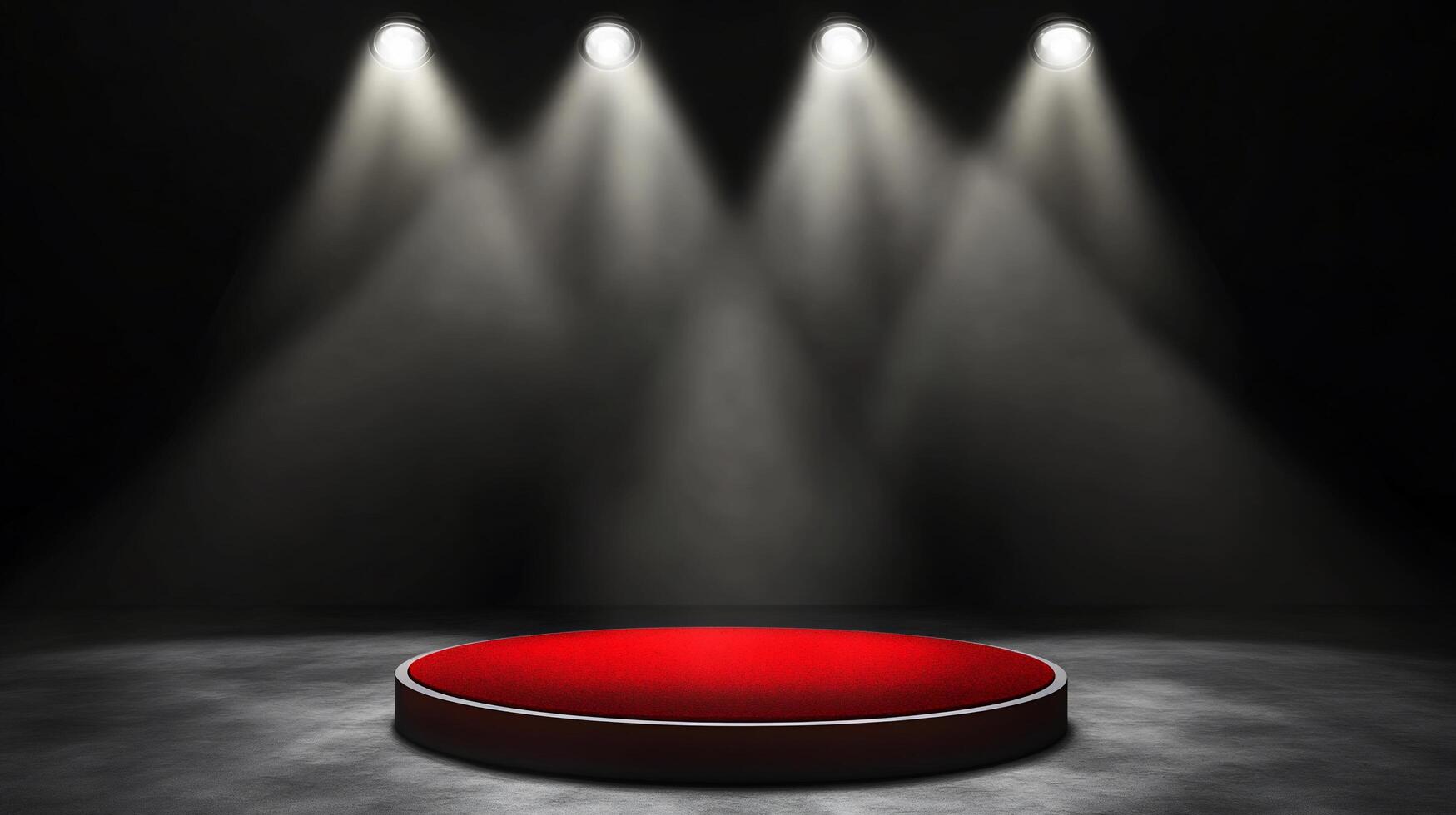 A spotlighted red stage in a dark setting, ready for a performance. photo