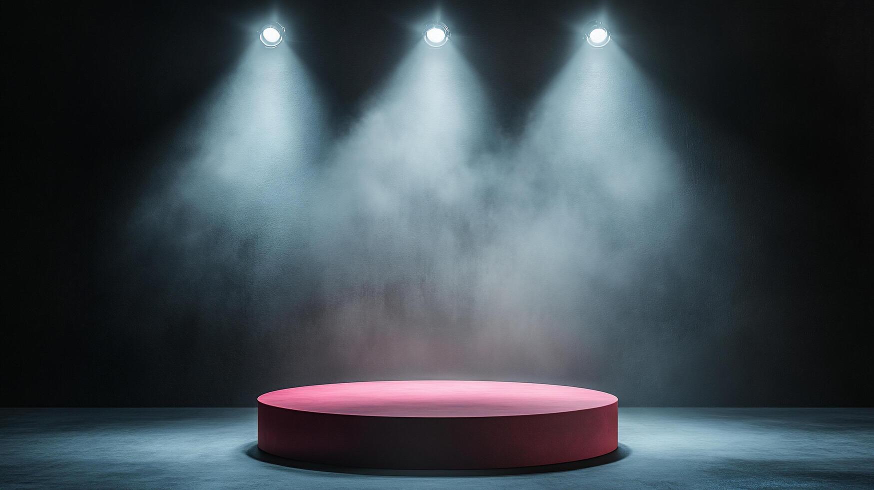 A spotlighted circular stage with fog, ready for performance or presentation. photo