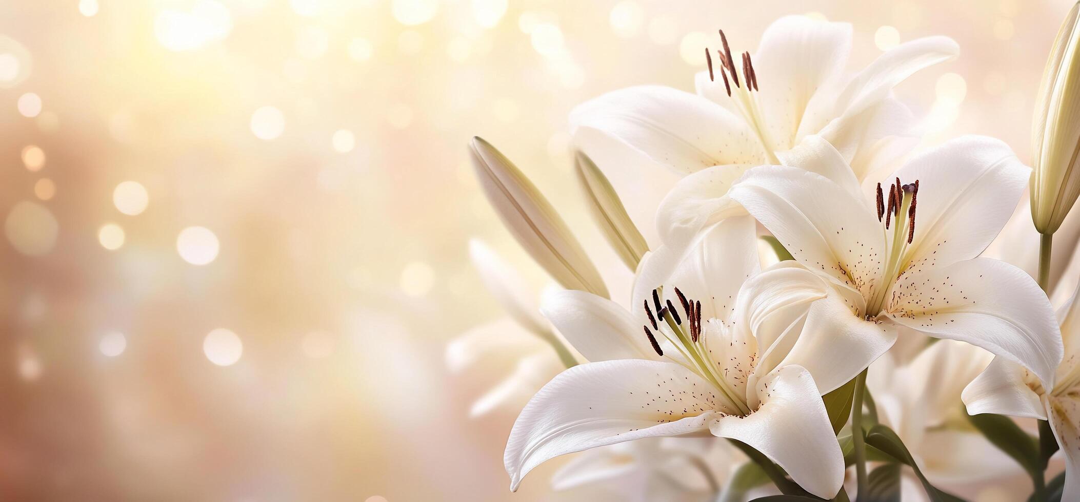 A close-up of elegant white lilies against a soft, blurred background. photo