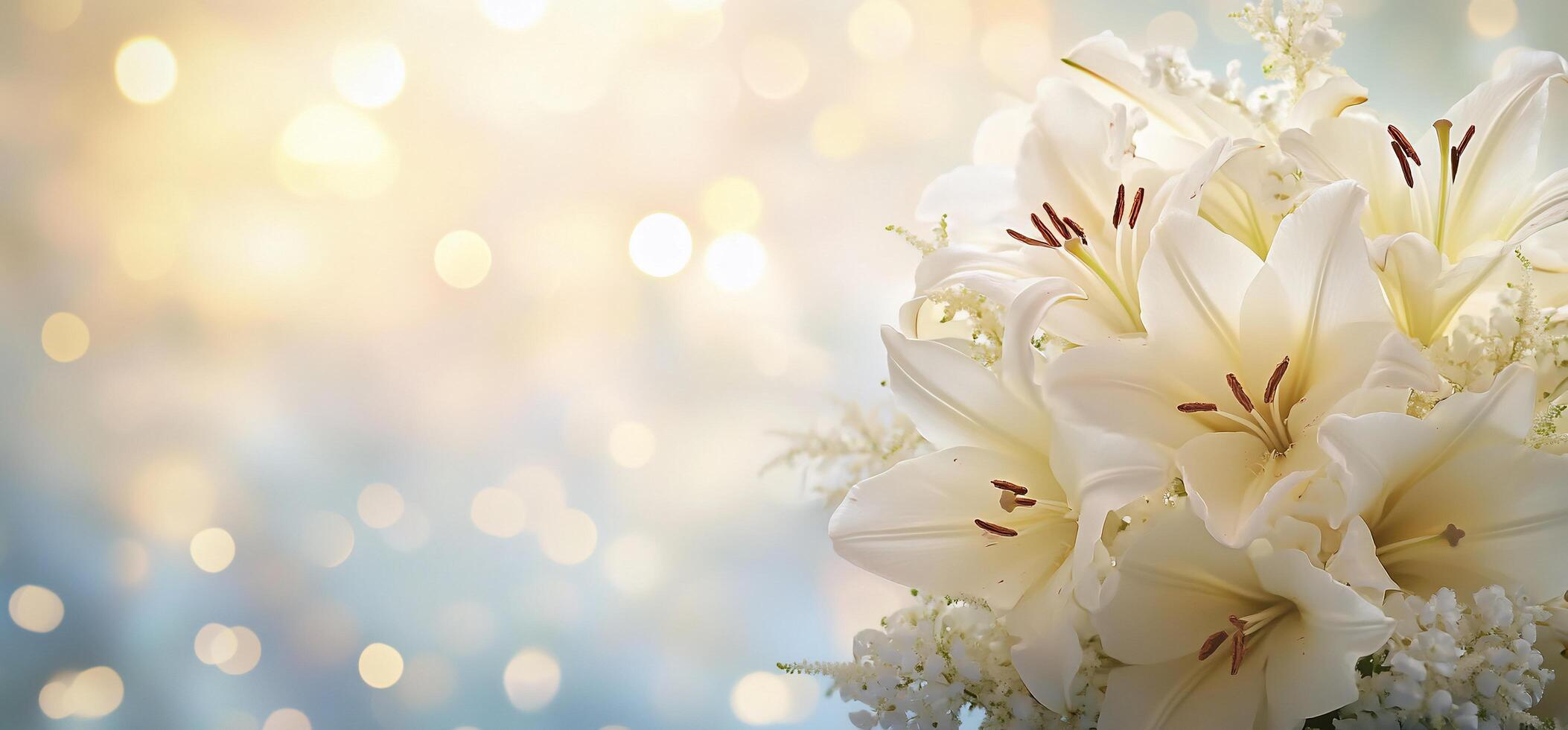 A bouquet of white lilies against a soft, blurred background. photo