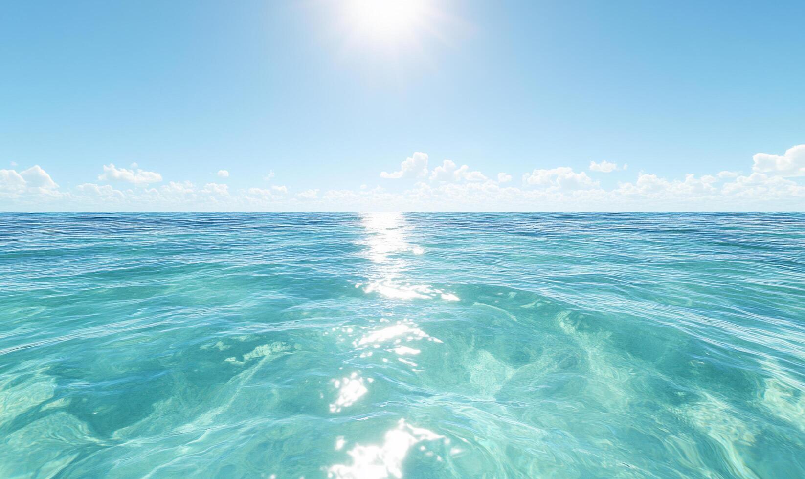Serene ocean view under a bright sun with clear blue water. photo