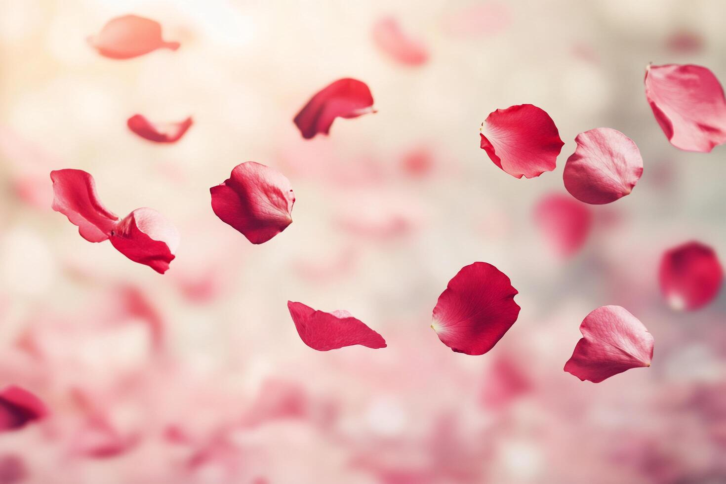 Floating rose petals create a romantic and serene atmosphere. photo