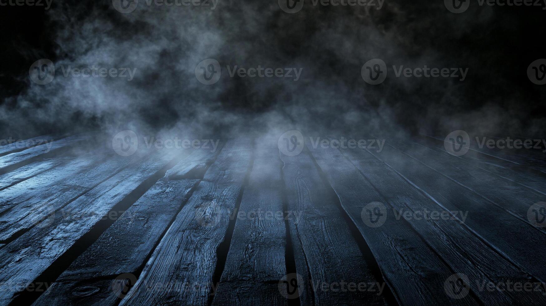 Dark room with smoke and wood floor photo
