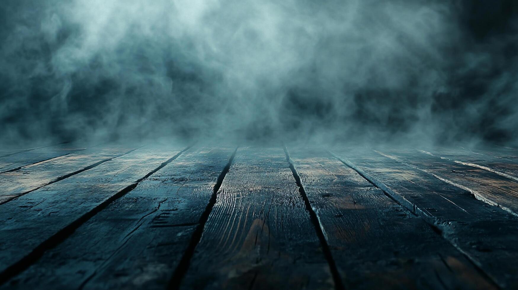 A misty wooden floor creates a mysterious atmosphere. photo