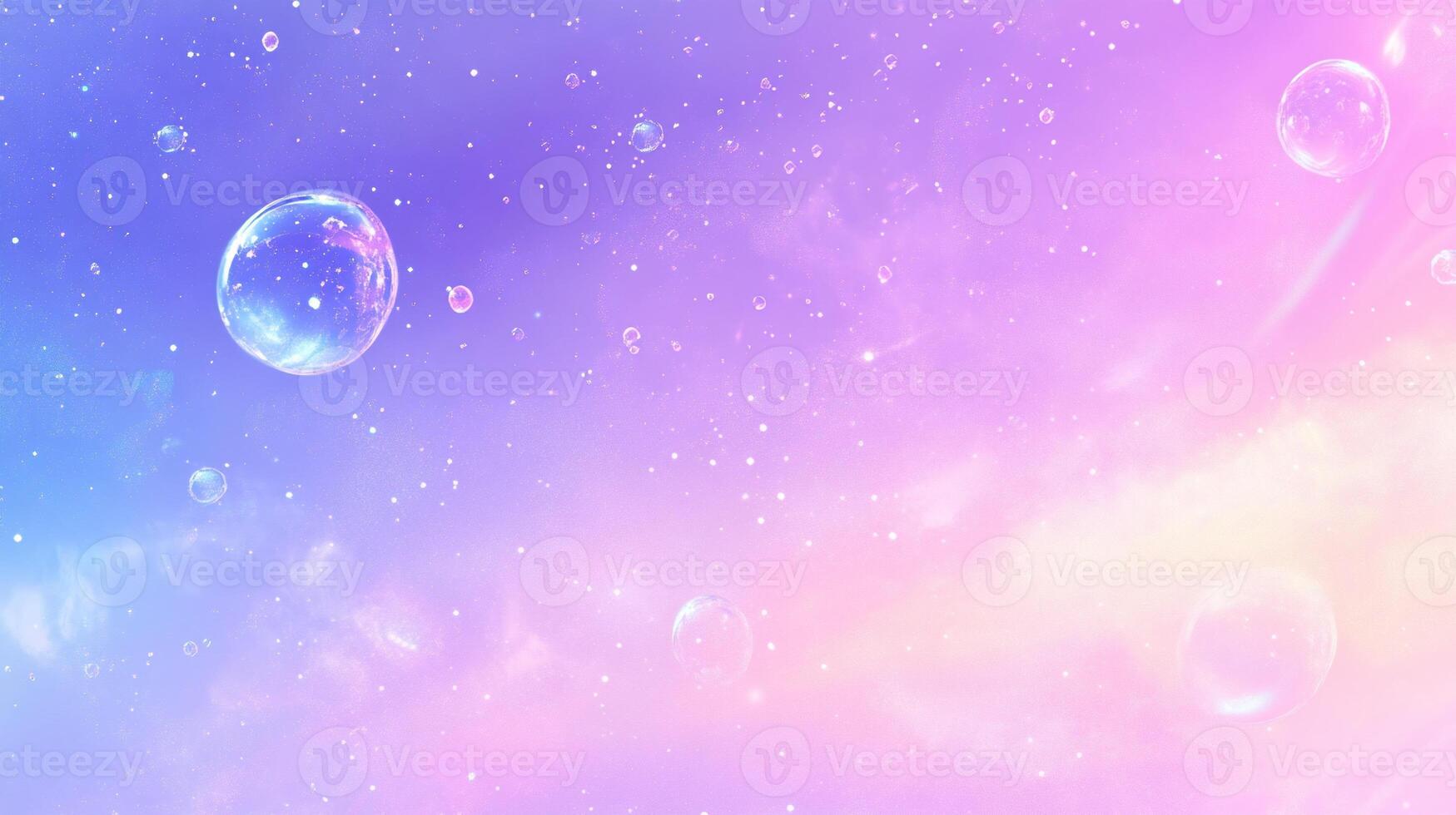 A dreamy pastel background featuring bubbles and a starry sky. photo