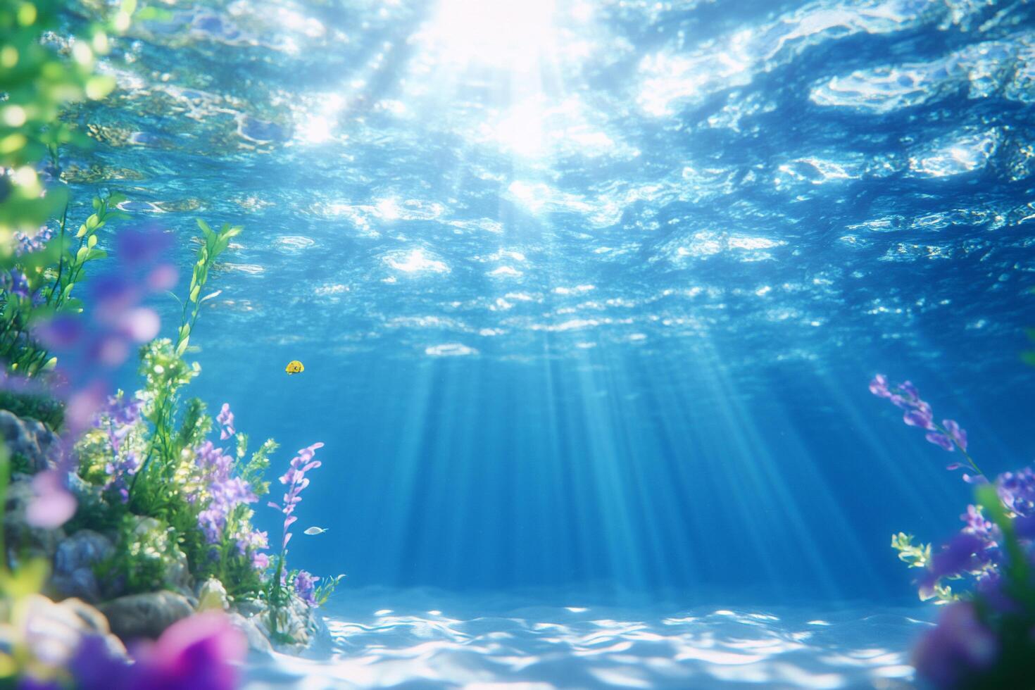 Underwater scene with sunlight filtering through water and vibrant plants. photo