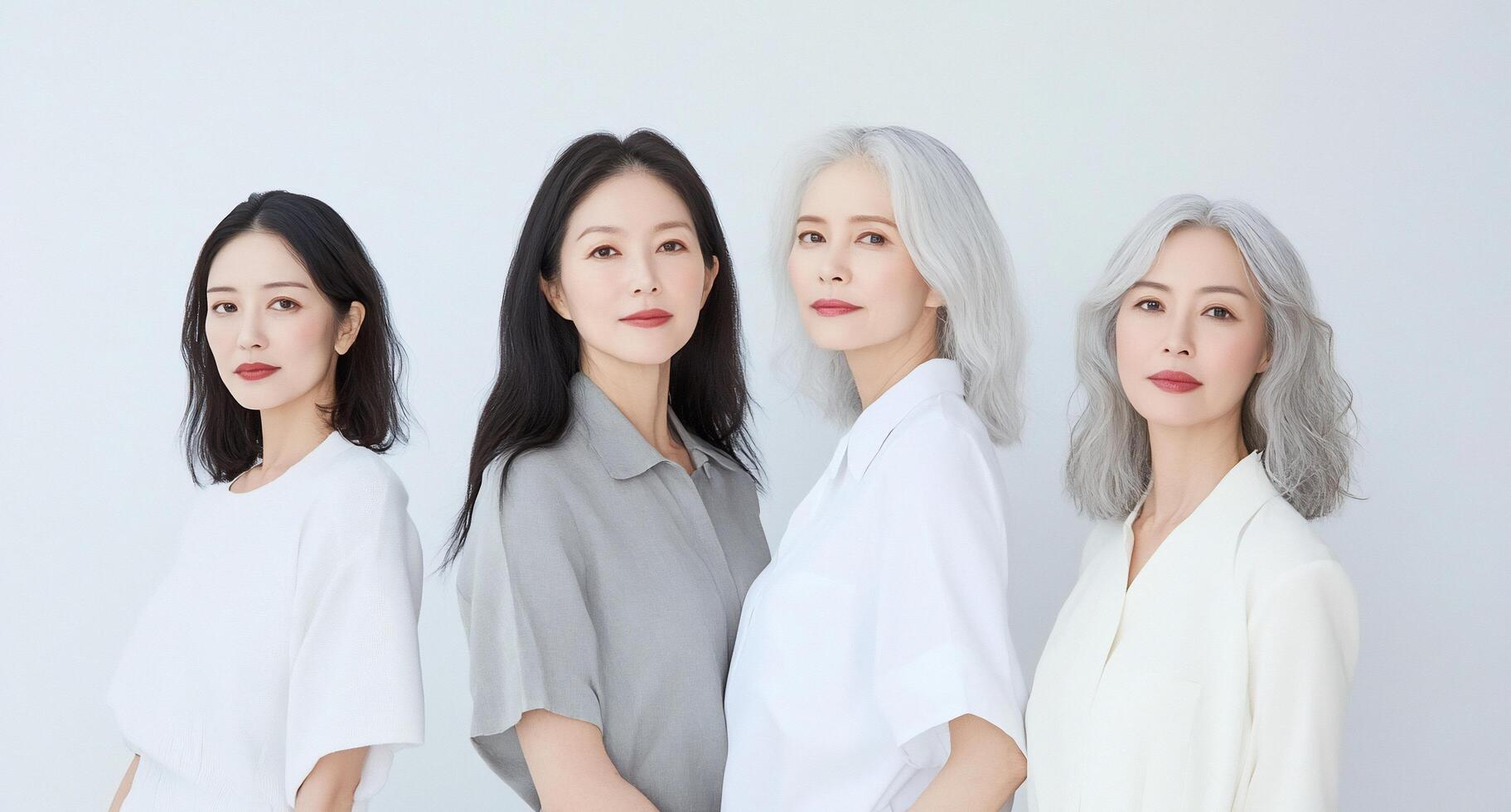 Four women with varying hair colors pose against a light backdrop. photo