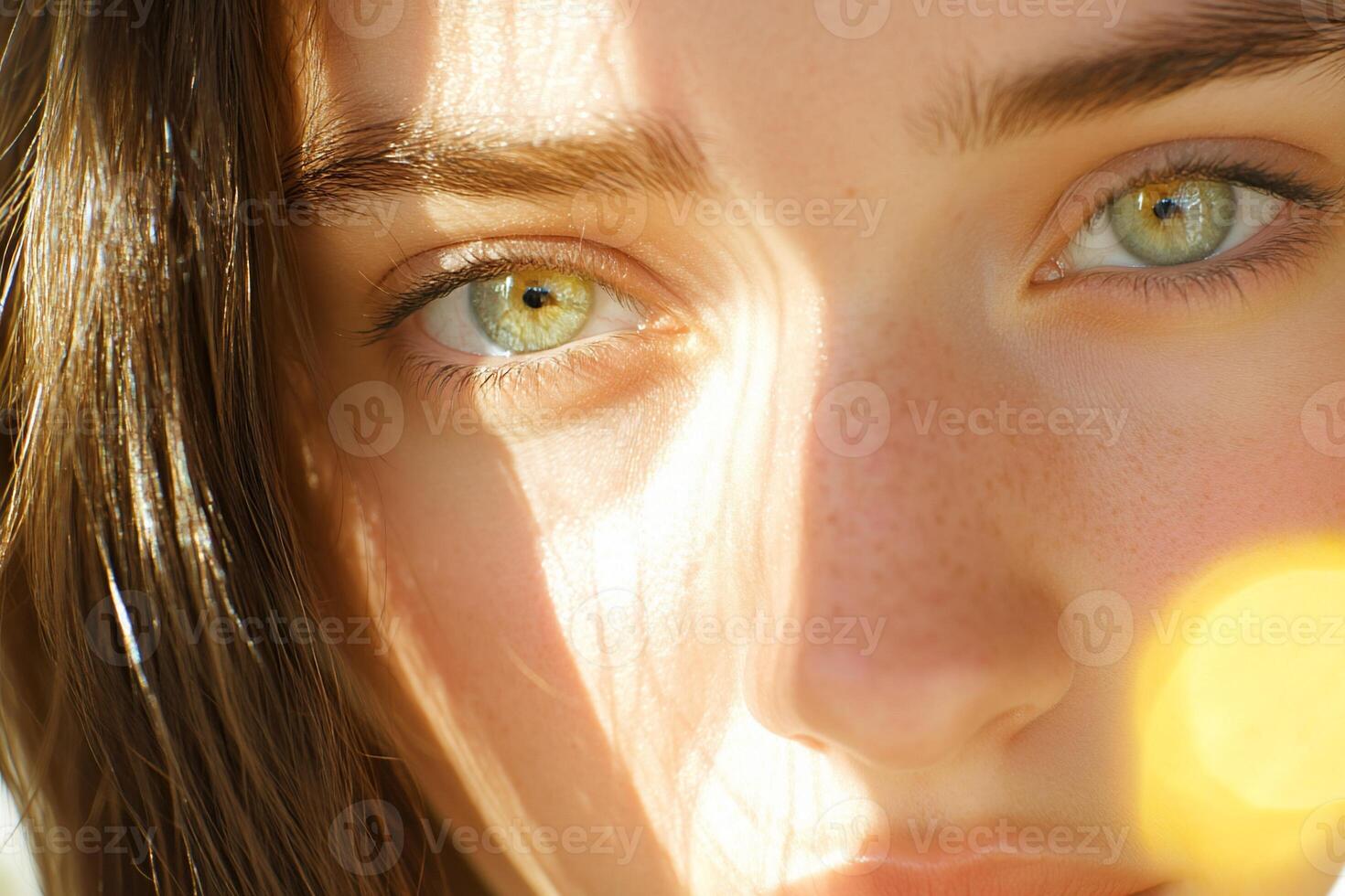 A woman with green eyes and long hair photo